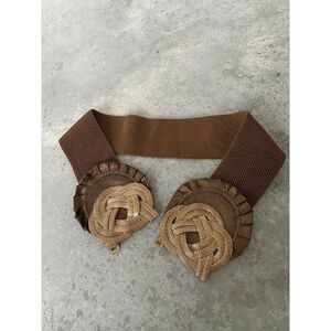 Gold Brown Mesh Stretch Ruffle Belt Small